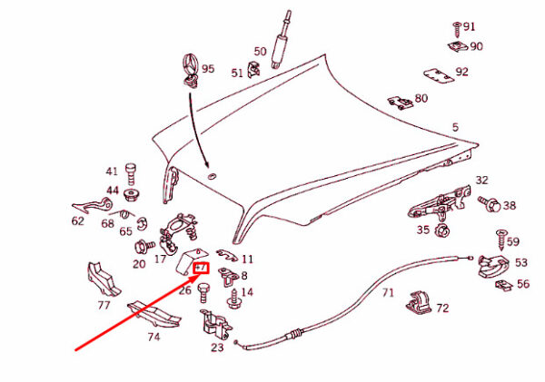 A2028870245 - NEW MERCEDES-BENZ C W202 ENGINE HOOD SAFETY HOOK DEFLECTOR A2028870245 ORIGINAL