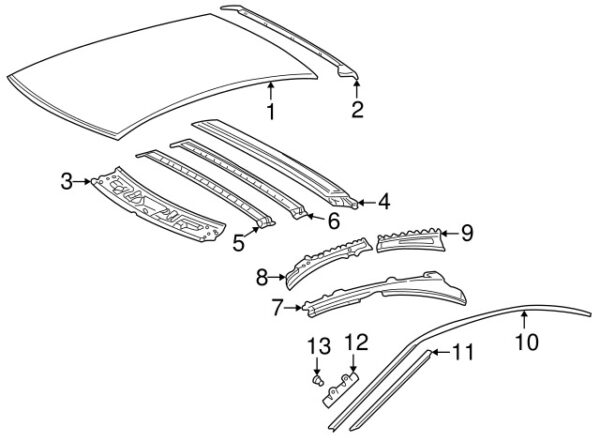 A2036360921 - Mercedes-Benz C-Class W203 roof side rail front left inside A2036360921