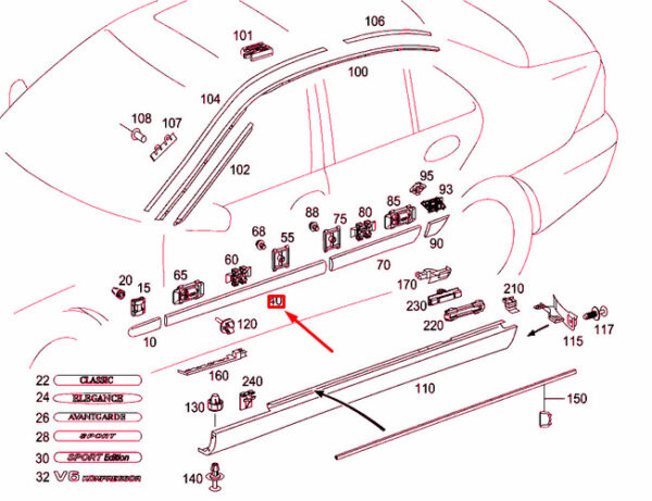A20369022629999 - New MERCEDES-BENZ C W203 Front Right Door Central Strip A20369022629999