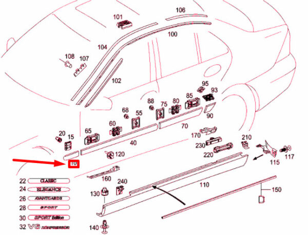A20369048629999 - NEW MERCEDES-BENZ C W203 FRONT RIGHT FENDER STRIP A20369048629999 ORIGINAL