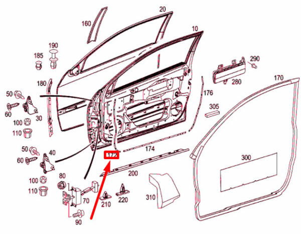 A2037270935 - NEW MERCEDES-BENZ C W203 FRONT DOOR LEFT A COLUMN RANGE RAIL A2037270935