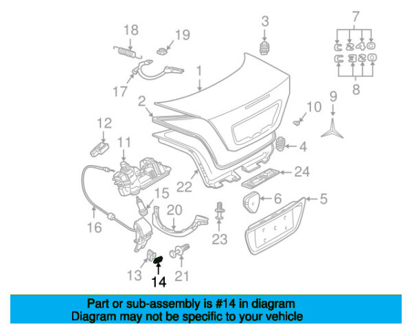 A2037580011 - Mercedes-Benz C-Class W203 trunk lid locking hanger A2037580011