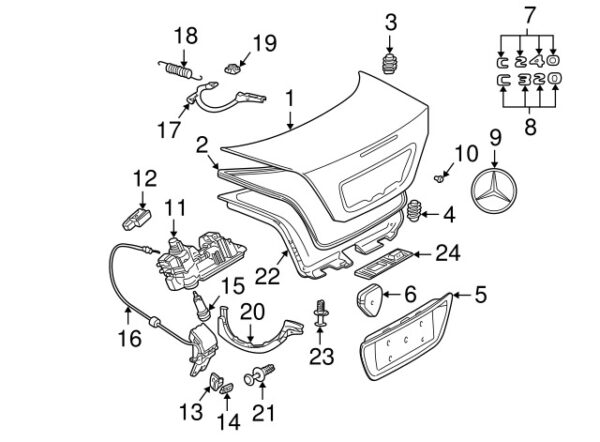 A2037580011 - Mercedes-Benz C-Class W203 trunk lid locking hanger A2037580011