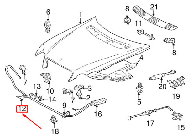 A2038870427 - Mercedes-Benz C-Class W203 Hood Release Pull Handle A2038870427 NEW GENUINE