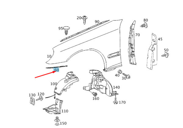 A2038890495 - NEW MB C W203 FRONT RIGHT FENDER INTERMEDIATE LAYER A2038890495 ORIGINAL