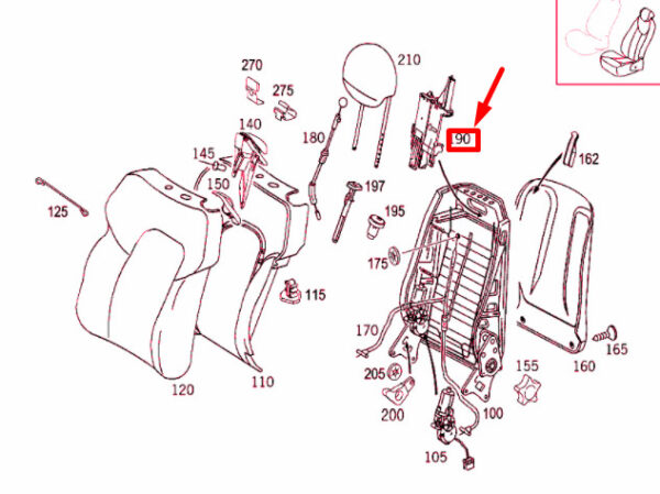 A2039700126 - NEW MB C W203 FRONT SEAT HEAD RESTRAINT FOLDING DEVICE A2039700126 ORIGINAL