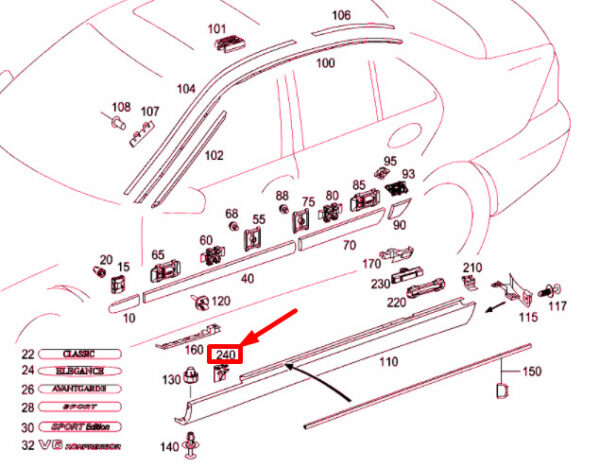A2039880978 - NEW MERCEDES-BENZ C W203 ROCKER SIDE PANEL CLIP A2039880978 GENUINE