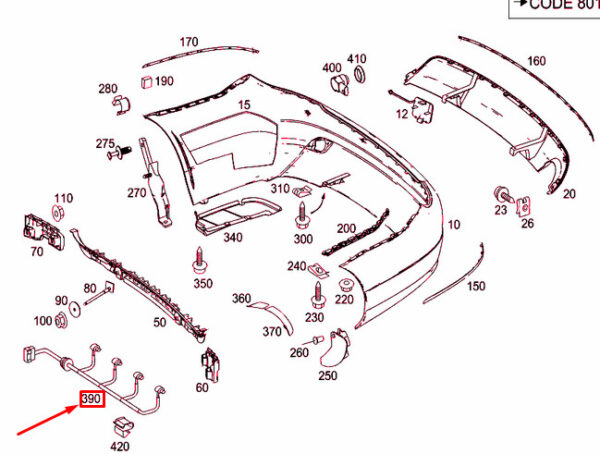 A2044404732 - NEW MB C W204 REAR BUMPER PARKTRONIC SYSTEM WIRING HARNESS A2044404732