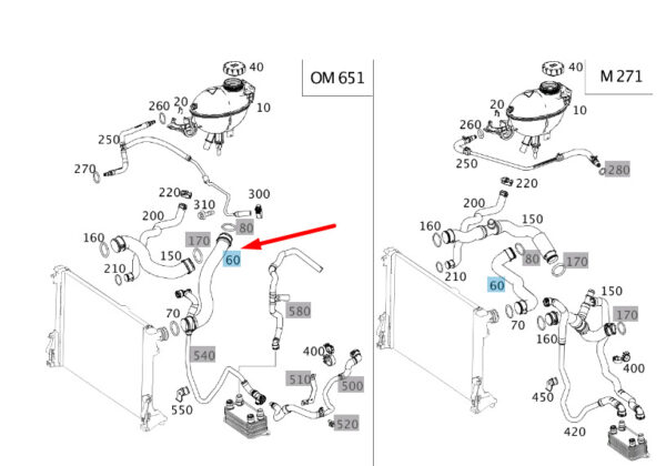 A2045018782 - NEW MERCEDES-BENZ C W204 LEFT SIDE RADIATOR COOLANT HOSE A2045018782 ORIGINAL