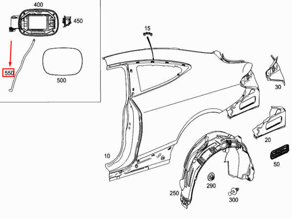 A2046391494 - MB C Coupe C205 Tank Filler Connector Drain Hose A2046391494 NEW ORIGINAL