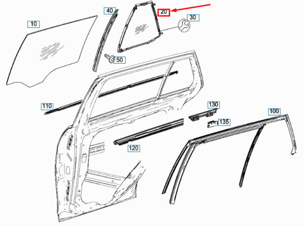 A2047300455 - Mercedes-Benz C W204 door side window rear right A2047300455 NEW ORIGINAL