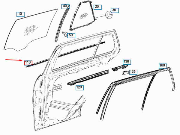 A2047351865 - OEM MB C W204 REAR RIGHT DOOR WINDOW OUTSIDE SEALING STRIP A2047351865 GENUINE