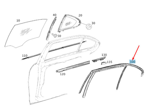 A2047352225 - NEW MERCEDES-BENZ C W204 REAR RIGHT DOOR WINDOW GUIDE RAIL A2047352225 ORIGINAL
