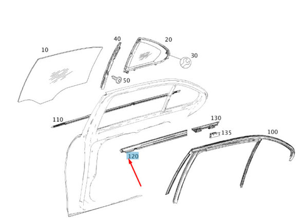 A2047353865 - NEW MB C W204 REAR RIGHT WINDOW INSIDE FRONT SEALING RAIL A2047353865 ORIGINAL