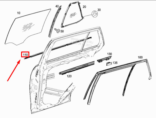 A2047354165 - NEW MERCEDES-BENZ C W204 REAR LEFT WINDOW SEALING RAIL A2047354165