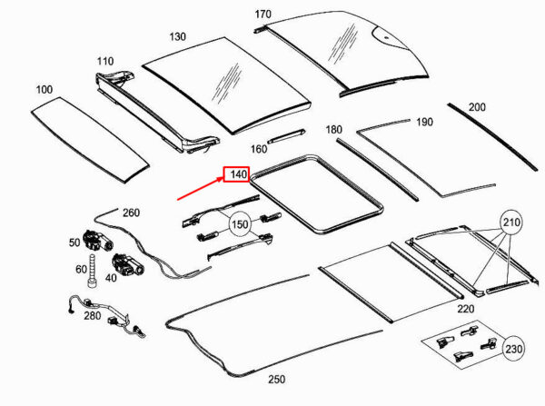 A2047830096 - NEW MERCEDES-BENZ B W246 GLASS SLIDING ROOF SEALING A2047830096