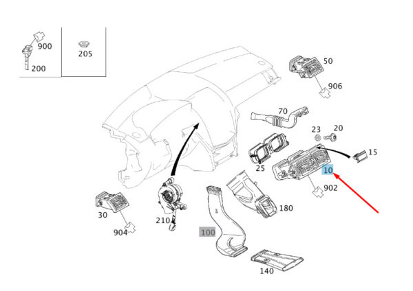 A20483073542A17 - NEW MERCEDES-BENZ C W204 DASHBOARD CENTRAL AIR VENT A20483073542A17 ORIGINAL