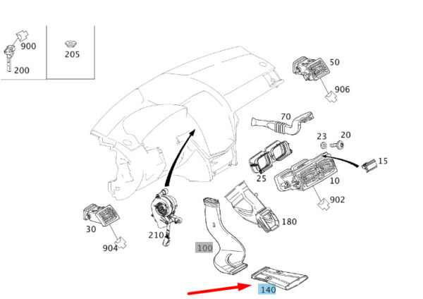 A2048311346 - Mercedes-Benz C W204 Instrument Panel Air Channel A2048311346 NEW ORIGINAL