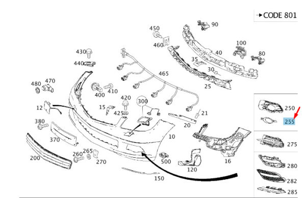 A2048850674 - NEW MB C W204 FRONT RIGHT FOG LAMP GRILLE TRIM MOLDING A2048850674 ORIGINAL