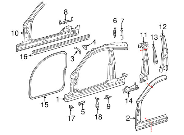 A2056301900 - Mercedes-Benz C Class A205 B-Pillar Reinforcement Left A2056301900