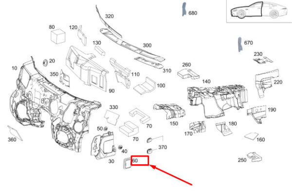 A2056821200 - MB AMG GT X290 LH A-Column Side Panel Damping A2056821200 NEW ORIGINAL