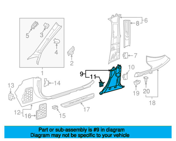 A20569000257H52 - Mercedes-Benz C-Class A205 Door Column Post Trim Set A20569000257H52