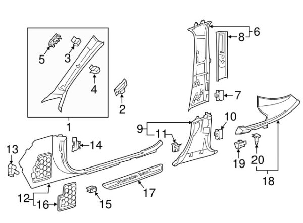 A20569000257H52 - Mercedes-Benz C-Class A205 Door Column Post Trim Set A20569000257H52