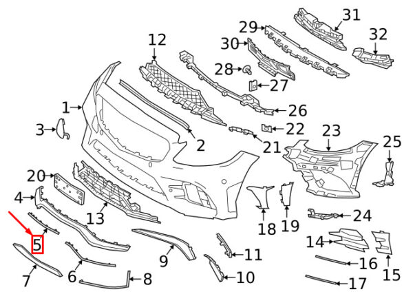 A2058856804 - NEW MERCEDES BENZ C W205 AMG FRONT BUMPER CENTER MOLDING A2058856804 19-19