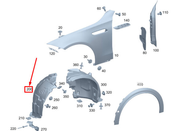 A2068842600 - MERCEDES-BENZ C W206 FRONT RIGHT ARCH LINER FRONT PART A2068842600 NEW GENUINE