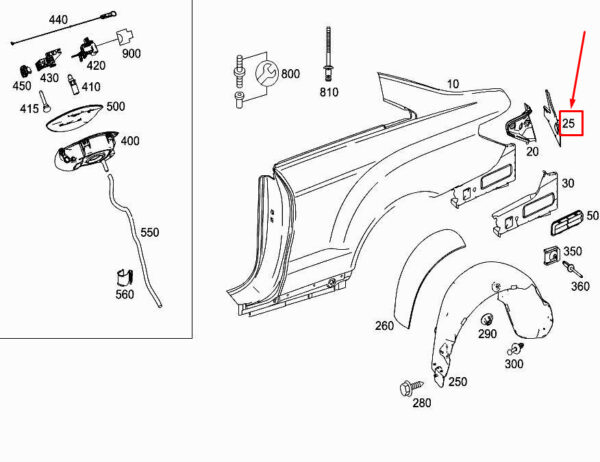 A2076300805 - NEW MERCEDES-BENZ E COUP� C207 RH REAR LAMP POCKET EXTENSION A2076300805