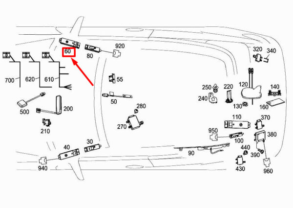 A2079059702 - NEW MERCEDES-BENZ E CONVERTIBLE A207 A-SPILLAR ANTENNA AMPLIFIER A2079059702