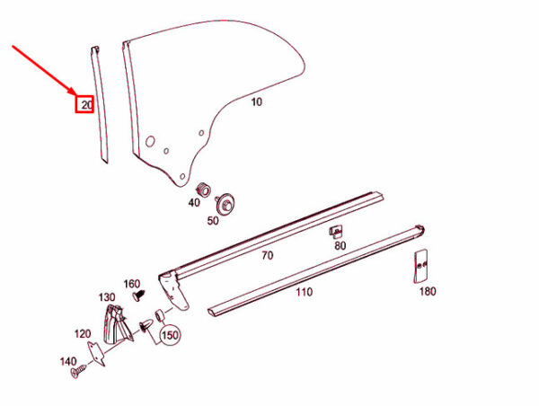 A2096700439 - MERCEDES-BENZ CLK C209 REAR RIGHT SIDE WINDOW SEAL FRAME A2096700439