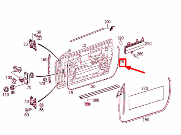 A2097270535 - NEW MERCEDES-BENZ CLK C209 FRONT DOOR LEFT REAR RAIL A2097270535 ORIGINAL