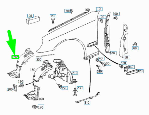 A2098800905 - NEW MB CLK C209 AMG FRONT LEFT WHEEL ARCH LINER FRONT PART A2098800905 ORIGINAL