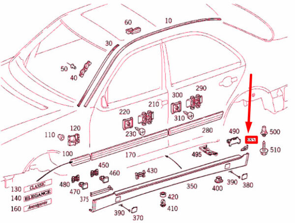 A2106987430 - NEW MERCEDES-BENZ E W210 REAR RIGHT DOOR SILL PANEL COVER A2106987430 ORIGINAL