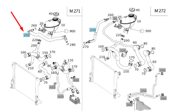 A2125000072 - NEW MB E W212 AMG RIGHT COOLER TO EXPANSION TANK BLEED LINE A2125000072 ORIGINAL