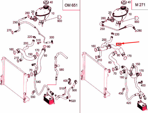 A2125018282 - NEW MERCEDES BENZ C W204 RIGHT HAND COOLANT HOSE A2125018282 GENUINE