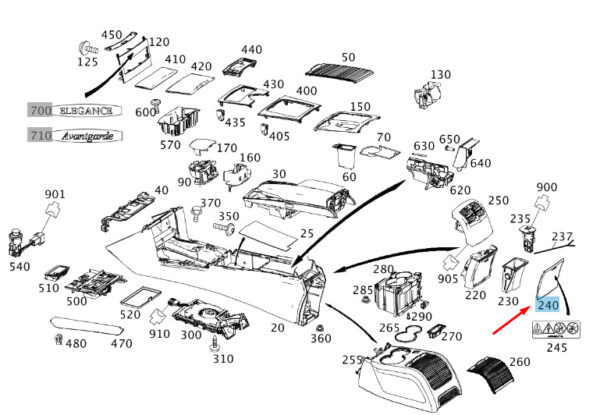 A21268201167E94 - NEW MERCEDES-BENZ E W212 CONSOLE REAR ASHTRAY COVER A21268201167E94
