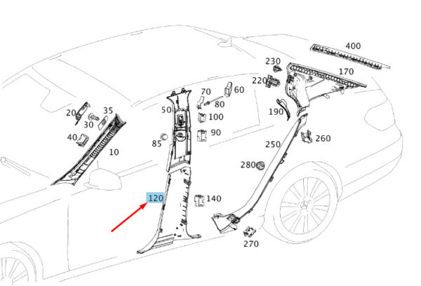 A21269011267E94 - NEW MERCEDES-BENZ E W212 LEFT SIDE B PILLAR BOTTOM TRIM A21269011267E94 ORIGINAL