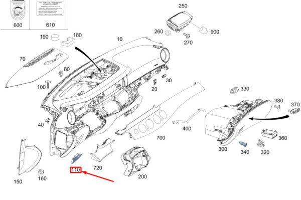 A21368054099051 - NEW MB E C238 INSTRUMENT PANEL LOWER TRIM RING LHD A21368054099051 ORIGINAL