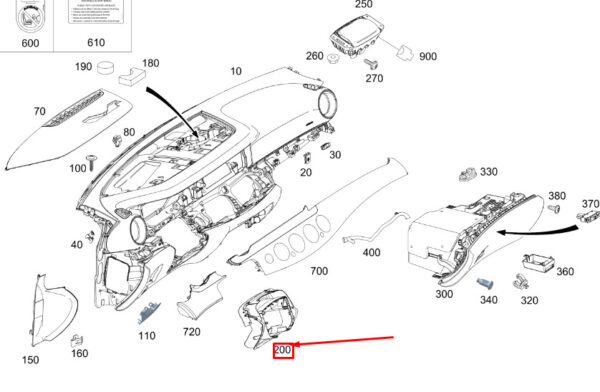A21368072029051 - NEW MB E C238 STEERING COLUMN TUBE DASH PANEL COVER LHD A21368072029051