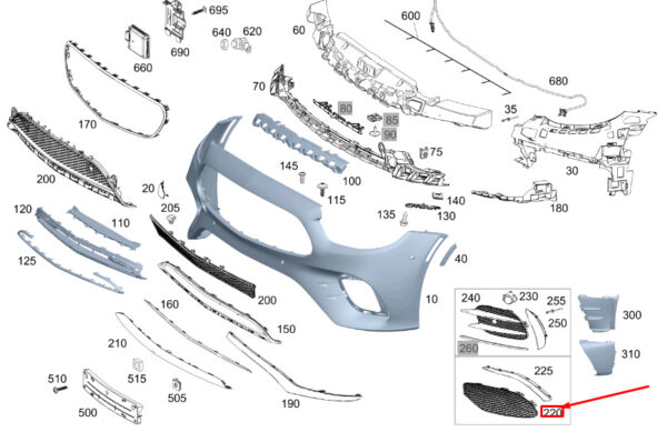 A2138850922 - NEW MB E C238 FRONT BUMPER LEFT LOWER GRILLE COVER A2138850922