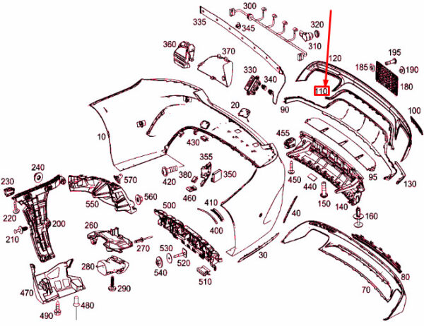 A2178851401 - NEW MB S COUPE C217 REAR BUMPER CENTER BOTTOM TRIM STRIP A2178851401 ORIGINAL