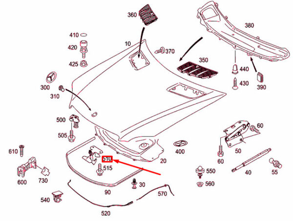 A2198800064 - MERCEDES-BENZ ML W164 BONNET TOP RETAINING HOOK A2198800064 NEW GENUINE