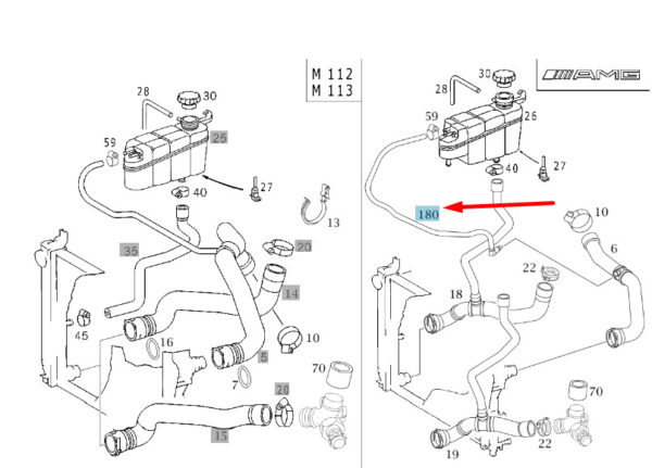 A2205015882 - NEW MERCEDES-BENZ S W220 AMG COOLANT BREATHER HOSE A2205015882 ORIGINAL
