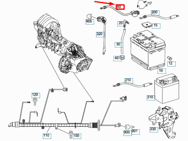 A220540003198 - NEW MERCEDES-BENZ A W169 NEGATIVE BATTERY GROUND CABLE A220540003198 ORIGINAL