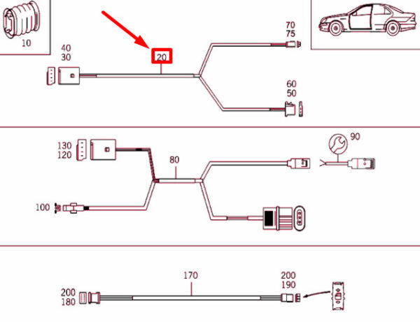 A2205404408 - MB S W220 Front Door Exit Light Wiring Harness A2205404408 NEW GENUINE