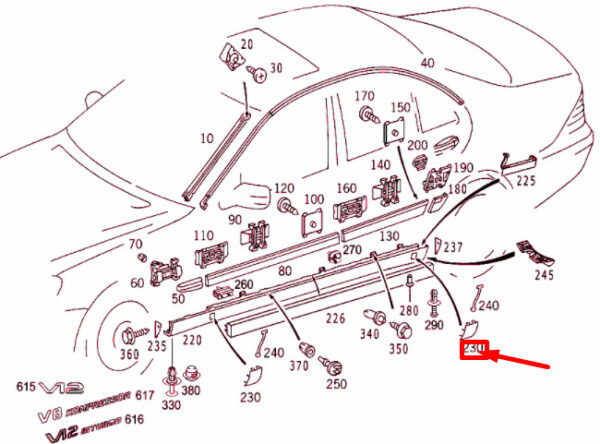 A2206983030 - NEW MERCEDES-BENZ S W220 REAR RIGHT SKIRT JACK HOLE COVER A2206983030 ORIGINAL
