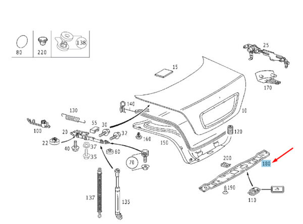 A2207500193 - NEW MERCEDES-BENZ S W220 TRUNK LID FASTENER HANDLE A2207500193 ORIGINAL