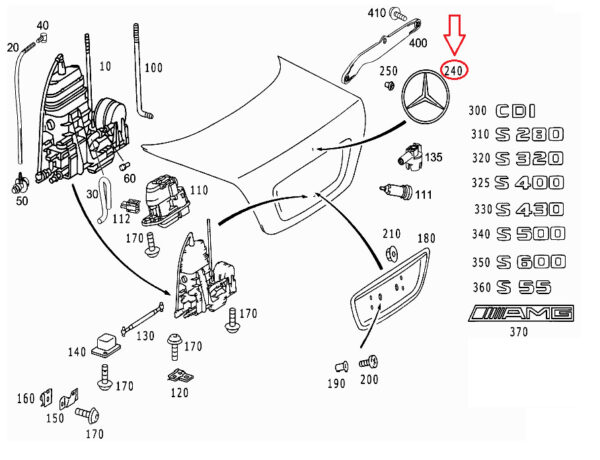 A2207580058 - New Genuine MERCEDES-BENZ MB W220 S Rear Trunk Boot Badge Emblem A2207580058